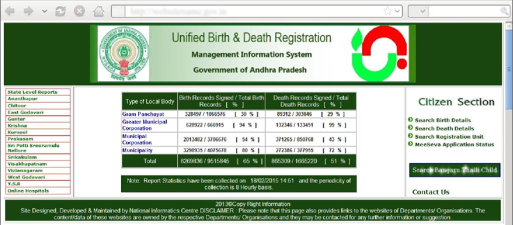 Unified Birth and Death Registration System in Andhra Pradesh