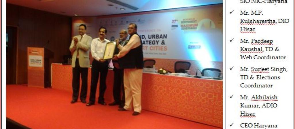 SIO NIC- Haryana Receiving the e-Dashboard Award at the 37th Skoch Summit on Minimum Government Maximum Governance on 19th September