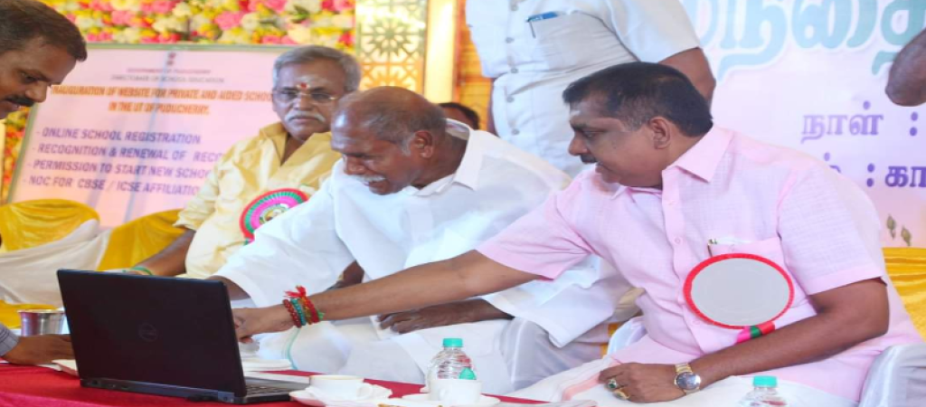 Hon'ble Chief Minister of Puducherry Sh.N.Rangasamy inaugurated a website for online School Recognization System on the occasion of Children's Day
