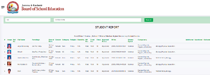 Student Report Dashboard of J&K BOSE