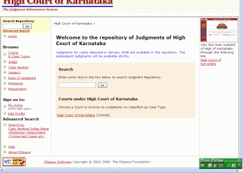 Judgment Information System for High Court of Karnataka using open source digital repository software DSPACE.