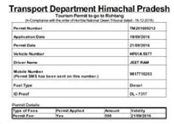 Online Rohtang Pass Permits Issuance System