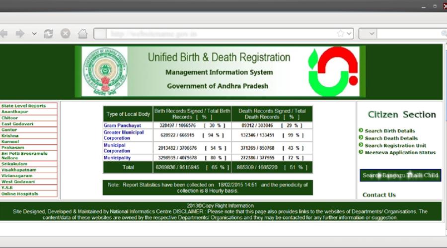 Unified Birth and Death Registration System in Andhra Pradesh