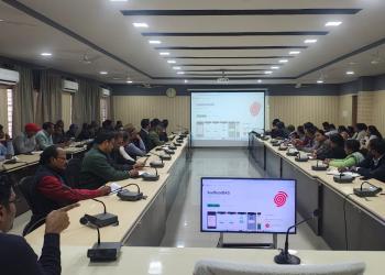 Collectorate staff receiving mandatory training on Aadhar-Enabled Biometric Attendance System