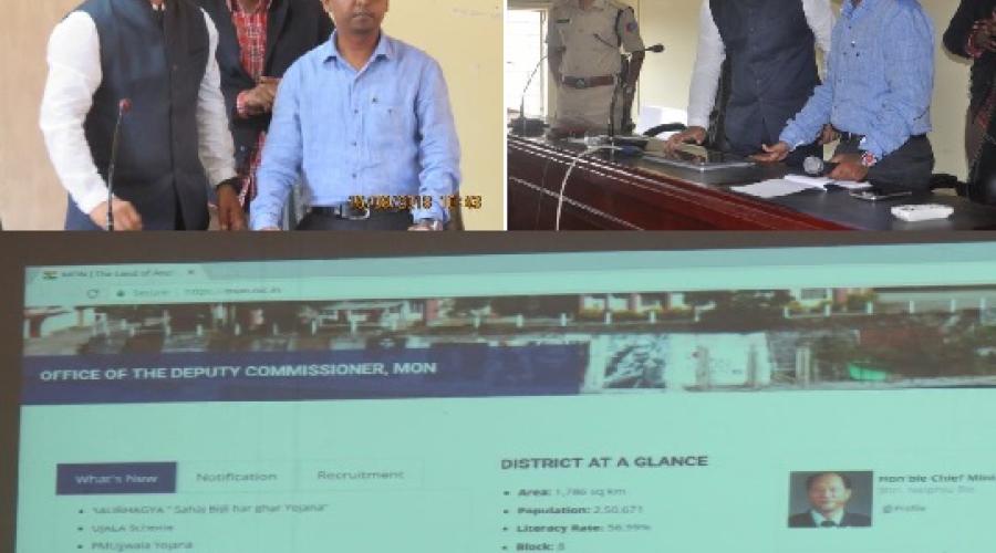 Honble Minister Sh.P Paiwang Konyak launching Mon District website.Also seen on pic are Sh.Thavaseelan K,IAS,DC,Mon & Sh.Imnalensa,IPS,SP,Mon