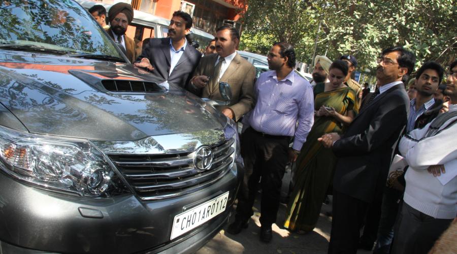 Mr Anil Kumar, IAS Home Secretary-cum Transport Secretary UT Chanidgarh launching HSRP at RLA office