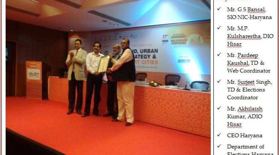 SIO NIC- Haryana Receiving the e-Dashboard Award at the 37th Skoch Summit on Minimum Government Maximum Governance on 19th September