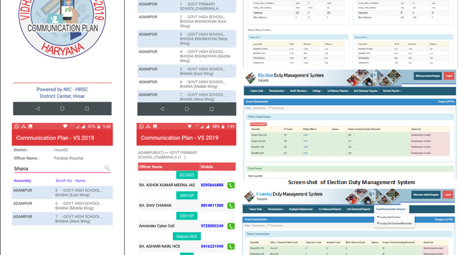 Some Screen Shots of communication plan mobile app,  Election Duty Management Systems and Counting Duty Management System