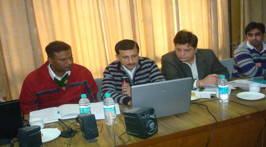 Mr.Navneet Kukreja,SIO Punjab giving presentation along with Mr Ajay Malhotra(right) and Mr.Sanjay Gupta (left) of NIC Punjab