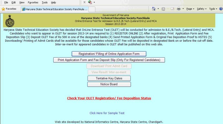 On Line Entrance Test  (OLET)