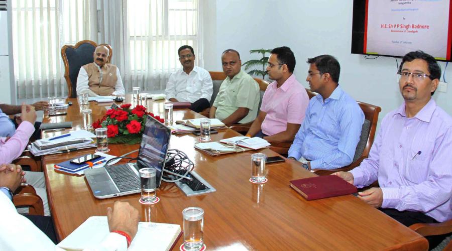 His Excellency Shri V.P. Singh Badnore, Governor of Punjab and Administrator, UT Chandigarh, addressing the officials