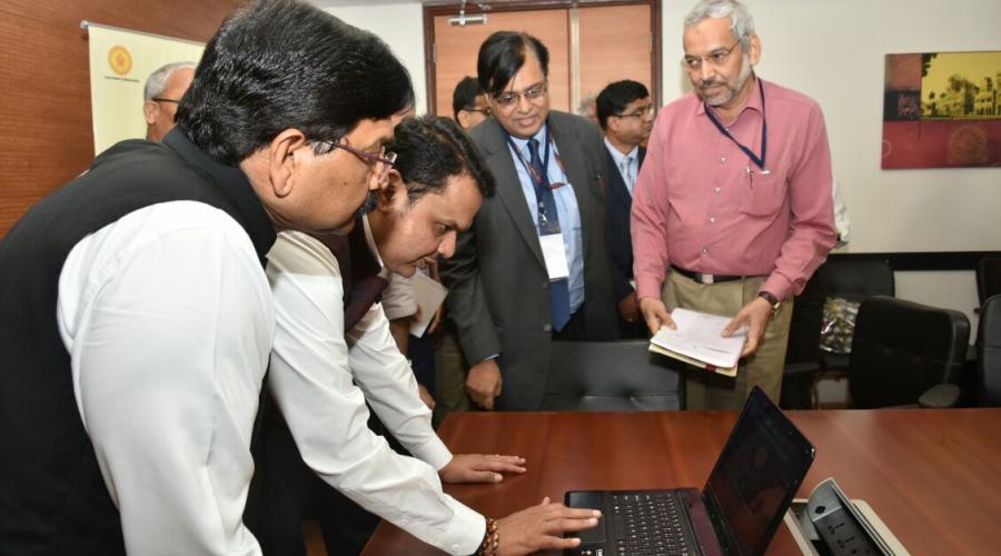 Hon CM and State Housing Minister inaugurating the Web site and GIS Portal of SRA