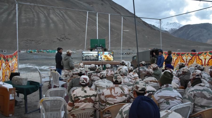 Venue of Hon'ble Prime Minister VC with ITBP Jawans at Pangong Lake on rehearsal day in full uniform