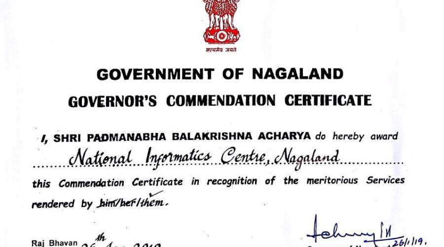 Governor's Commendation Certificate