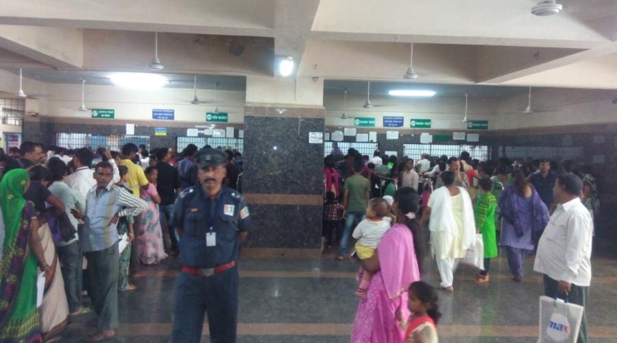 Patients at the Navi Mumbai Municipal Corporation Hospital OPD registration counter