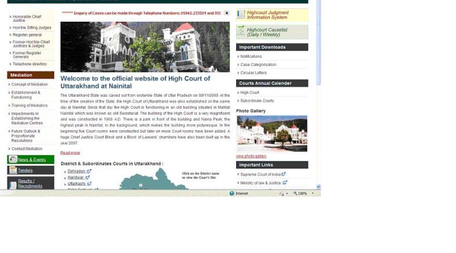 Snap shot of home Page of High Court of Uttarakhand website